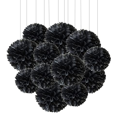 Ainmto 12 Stück Schwarze Seidenpapier Pompons Dekoration für Geburtstag, Hochzeit von Ainmto