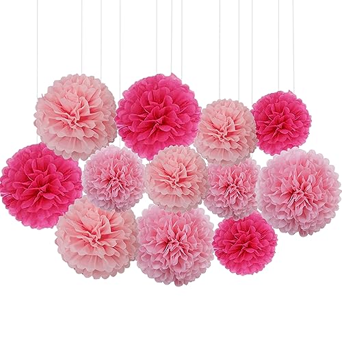 Ainmto 12 Stück Seidenpapier Pompons Rosa,Party Pompons Deko für Geburtstag, Hochzeit von Ainmto