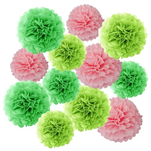 Ainmto 12 Stück Seidenpapier Pompons rosa und grün,Party Pompons Deko für Geburtstag, Hochzeit von Ainmto