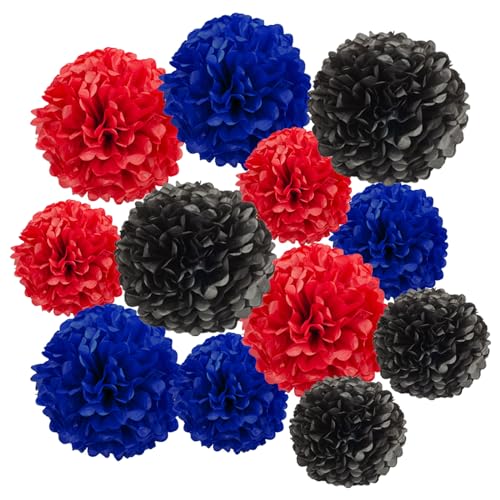 Ainmto 12 Stück Seidenpapier Pompons rot blau und schwarz,Party Pompons Deko für Geburtstag, Hochzeit von Ainmto