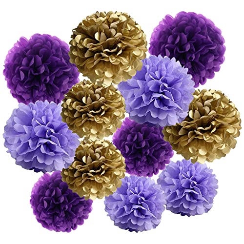Ainmto 12 Stück Seidenpapier Pompons violett und gold,Party Pompons Deko für Geburtstag, Hochzeit Ainmto 12 Stück Seidenpapier Pompons violett und gold,Party Pompons Deko für Geburtstag, Hochzeit von Ainmto