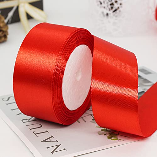 Ainmto 22m X 38mm Rot Satinband,2 Rollen Rot Schleifenband,Dekoration Bänder,Geschenkband Breit,Stoffband für Hochzeit von Ainmto