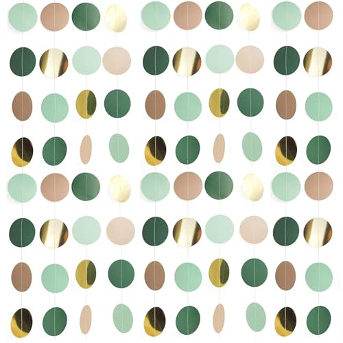Ainmto 52Ft Hängenden Papier Girlande Grün und Gold,Rund Punkte Papier Deko for Party(4M x 4) von Ainmto