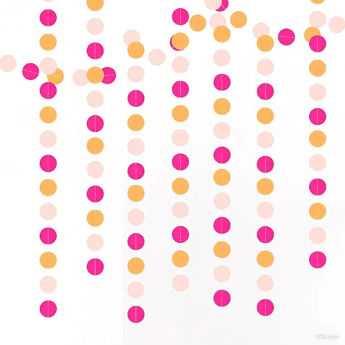 Ainmto 52Ft Hängenden Papier Girlande Rosenrot Rosa und Orange,Rund Punkte Papier Deko for Party(4M x 4) von Ainmto
