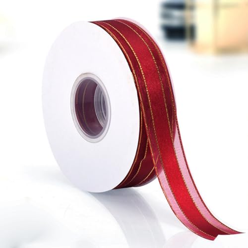 Ainmto Geschenkband Rot 25mm X 45m,Dunkelrote Doppelseitige Satinband Schleifenband,Satin Bänder mit Drahtkante zum Basteln Geschenke Verpackung(1 Rollen) von Ainmto