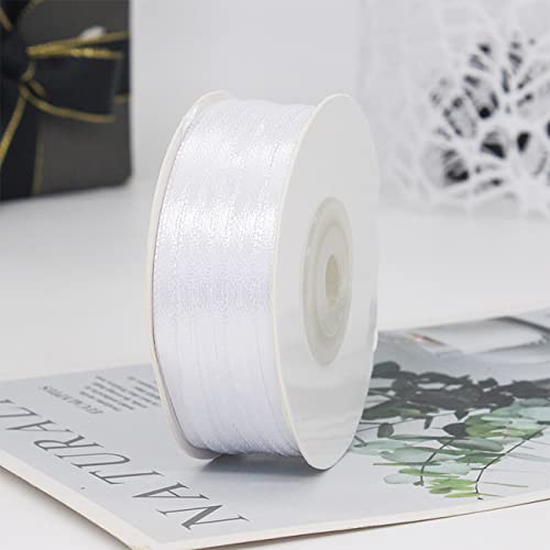 Ainmto Satinband Weiß 3mm X 91m(100Yards),Geschenkband Weiß Schmal,Doppelseitige Schleifenband zum Basteln Geschenke Verpackung,Dekoration Bänder für Geburtstag Hochzeit(1 Rollen) von Ainmto