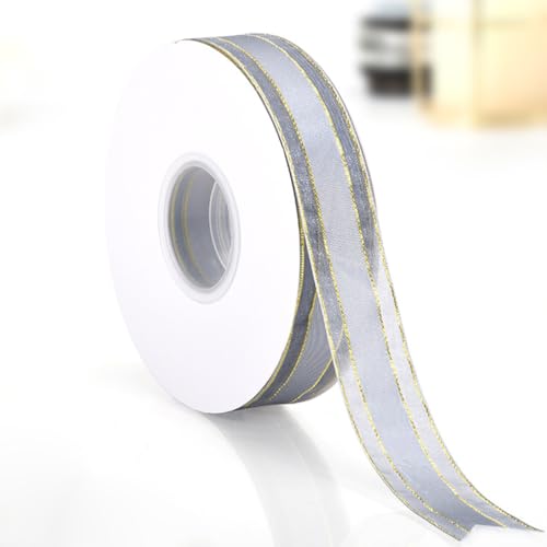 Ainmto Geschenkband Silber 25mm X 45m,Silber Doppelseitige Satinband Schleifenband,Satin Bänder mit Drahtkante zum Basteln Geschenke Verpackung(1 Rollen) von Ainmto