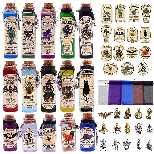 99-teiliges Halloween-Trankflaschen-Set, Halloween-Dekorationen für den Innenbereich, Apotheker-Flaschen mit Halloween-Aufklebern und Anhängern für Halloween-Dekoration, Halloween-Dekoration, von Ainswei