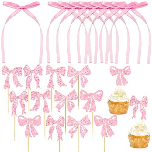 52 Stück rosa Schleifen-Kuchenaufsätze, Glitzer-Papier, Schleife, Bänder, Cupcake-Topper für Geburtstag, Hochzeit, Party, Hochzeitstag, Babyparty, Geschenkverpackung, Weihnachtsbaumschmuck 52 Stück rosa Schleifen-Kuchenaufsätze, Glitzer-Papier, Schleife, Bänder, Cupcake-Topper für Geburtstag, Hochzeit, Party, Hochzeitstag, Babyparty, Geschenkverpackung, Weihnachtsbaumschmuck von Ainvhh