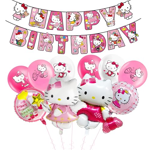 11 Stück Kity Geburtstagsdekorationen, Katzengeburtstags-Folienballons mit Banner, Latex-Luftballons, Party-Dekorationen für Mädchen und Kinder 11 Stück Kity Geburtstagsdekorationen, Katzengeburtstags-Folienballons mit Banner, Latex-Luftballons, Party-Dekorationen für Mädchen und Kinder von Ainvliya
