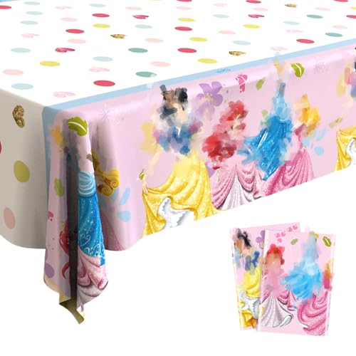 2 Stück Tischdecke Kindergeburtstag 137x183cm, Prinzessin Tischdecke Wasserdicht Tischdeko Happy Birthday Plastik Rechteckig Tischdecken Tischtuch für Geburtstag Party Deko Mottoparty Zubehör Kinder von Ainvliya