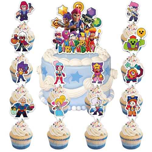 25 Stück Happy Birthday Tortendeko, Brwl Strs Tortendeko Set, Cartoon Kuchen Deko, Cartoon Tortenfiguren Set Kinder Party Geburtstag Kuchen Dekoration für Mädchen Junge von Ainvliya