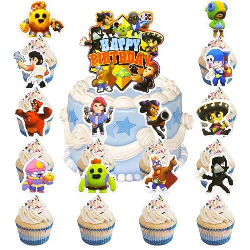 25 Stück Happy Birthday Tortendeko, Brwl Strs Tortendeko Set, Cartoon Kuchen Deko, Cartoon Tortenfiguren Set Kinder Party Geburtstag Kuchen Dekoration für Mädchen Junge von Ainvliya