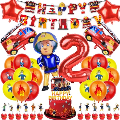 38-teiliges Feuerwehrmann-Thema, Kindergeburtstags-Dekorationsset für Kinder, Feuerwehrmann, kreatives Partyzubehör mit Luftballons, Banner, Kuchendekoration, Cupcake-Topper für 2 Jahre alt 38-teiliges Feuerwehrmann-Thema, Kindergeburtstags-Dekorationsset für Kinder, Feuerwehrmann, kreatives Partyzubehör mit Luftballons, Banner, Kuchendekoration, Cupcake-Topper für 2 Jahre alt von Ainvliya