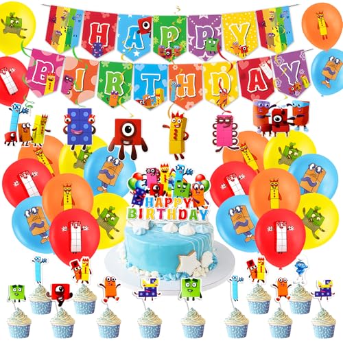 40 Stück Zahlenblöcke, Geburtstagsdekorationen, Luftballons, Kuchendekoration mit Happy Birthday-Banner, Party-Dekorationen für Kinder, Jungen, Mädchen von Ainvliya