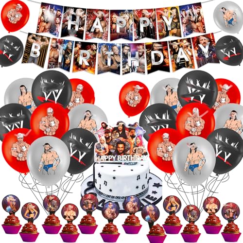 44 Stück WE Geburtstagsdekorationen, Wrestls-Luftballons, Kuchendekoration mit Happy Birthday-Banner, Party-Dekorationen für Kinder, Jungen, Mädchen 44 Stück WE Geburtstagsdekorationen, Wrestls-Luftballons, Kuchendekoration mit Happy Birthday-Banner, Party-Dekorationen für Kinder, Jungen, Mädchen von Ainvliya