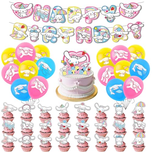 44 Stück Zimt-Rollen-Geburtstagsdekorationen, Party-Dekorationen mit Banner, Latex-Luftballons, Kuchendekoration, Cupcake-Topper, Cartoon-Thema, Geburtstagsparty-Zubehör für Kinder, Babyparty von Ainvliya
