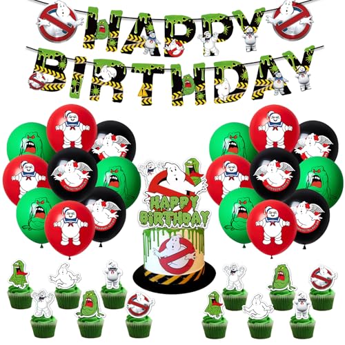46 Stück Geister-Geburtstagsdekorationen, Geister-Party-Dekorationen mit Banner, Geister-Luftballons, Kuchendekoration, Cupcake-Topper, Geister-Mottoparty-Zubehör für Kinder von Ainvliya