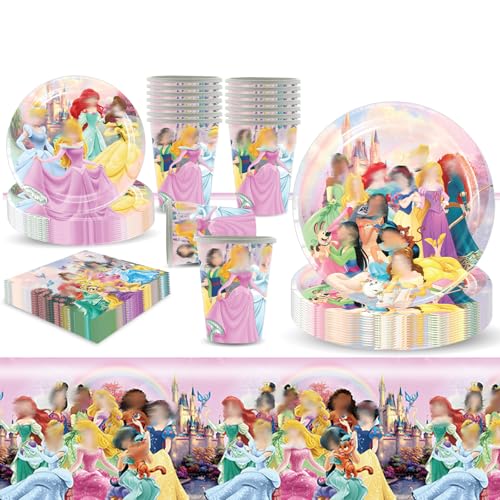 51-teiliges Prinzessinnen-Partygeschirr-Set, Geburtstagsdekorationen mit Papptellern, Bechern und Servietten, Tischdecke, rosa Partyzubehör für Kinder, Mädchen, 10 Gäste 51-teiliges Prinzessinnen-Partygeschirr-Set, Geburtstagsdekorationen mit Papptellern, Bechern und Servietten, Tischdecke, rosa Partyzubehör für Kinder, Mädchen, 10 Gäste von Ainvliya