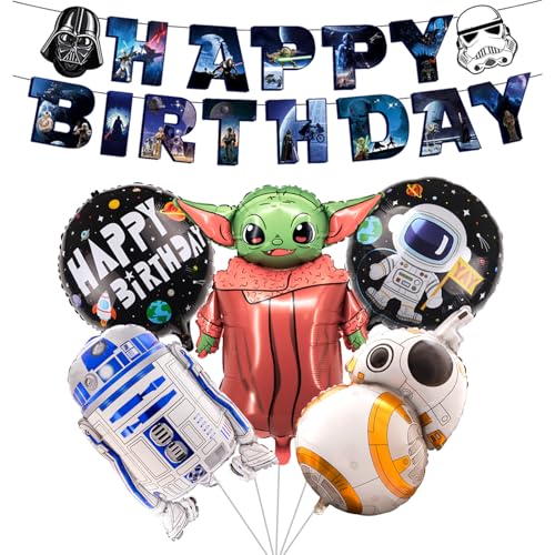 6 Stück Star Krieg Geburtstagsdeko Set, Cartoon Kindergeburtstag Deko, Yoda Folienballon Geburtstag Dekoration Set für Kinder Jungen Mädchen War Themenpartys Dekorationen 6 Stück Star Krieg Geburtstagsdeko Set, Cartoon Kindergeburtstag Deko, Yoda Folienballon Geburtstag Dekoration Set für Kinder Jungen Mädchen War Themenpartys Dekorationen von Ainvliya