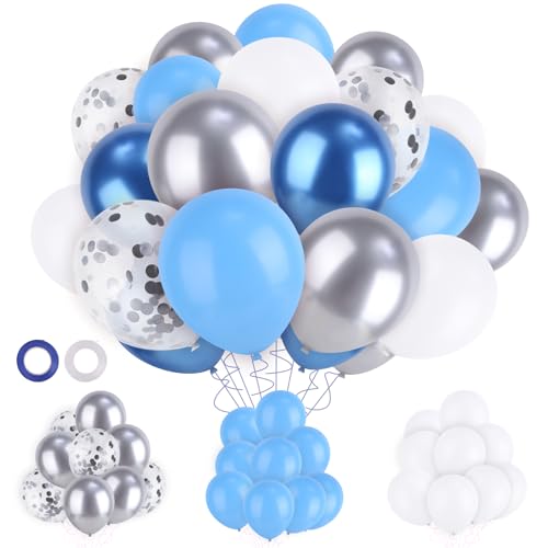 60 Stück Blaue Luftballon, Blau Luftballons Pastell für Geburtstag Deko, Luftballons Bunt mit Band, Latex Luftballons für Babyparty Hochzeit Jahrestag Geburtstag Party Deko von Ainvliya