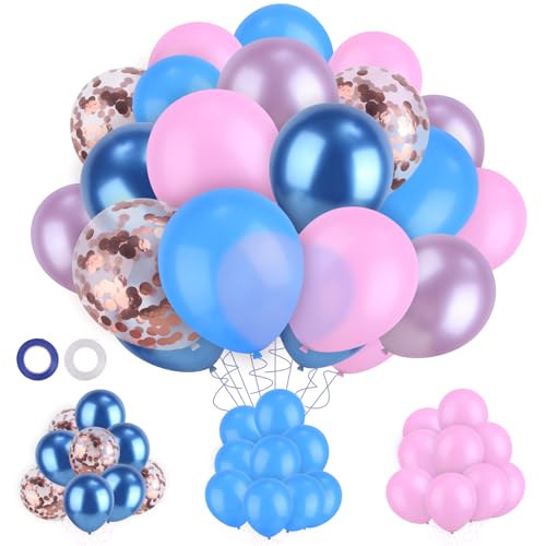 60 StüCk Blaue Luftballon, Rosa Ballons Pastell füR Geburtstag Deko, Luftballons Bunt mit Band, Latex Luftballons füR Babyparty Hochzeit Jahrestag Geburtstag Party Deko von Ainvliya