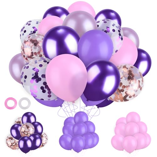 60 Stück Rosa Ballons, Luftballons Lila Pastell für Geburtstag Deko, Luftballons Bunt mit Band, Latex Luftballons für Babyparty Hochzeit Jahrestag Geburtstag Party Deko von Ainvliya