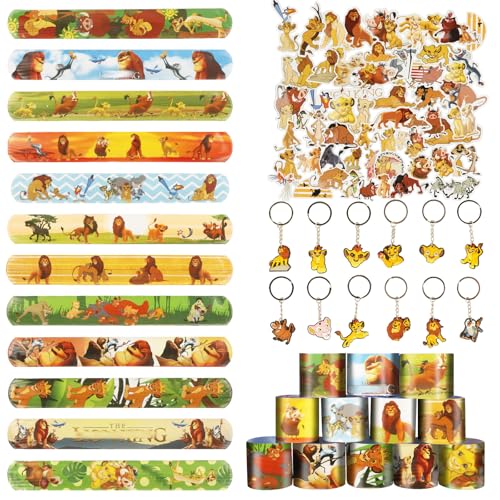 74pcs Löwen Party Mitgebsel, 50pcs König Aufkleber, 12pcs Armband, 12 Schlüsselanhänger, Mitgebsel Kindergeburtstag für Kinder Jungen Mädchen 74pcs Löwen Party Mitgebsel, 50pcs König Aufkleber, 12pcs Armband, 12 Schlüsselanhänger, Mitgebsel Kindergeburtstag für Kinder Jungen Mädchen von Ainvliya