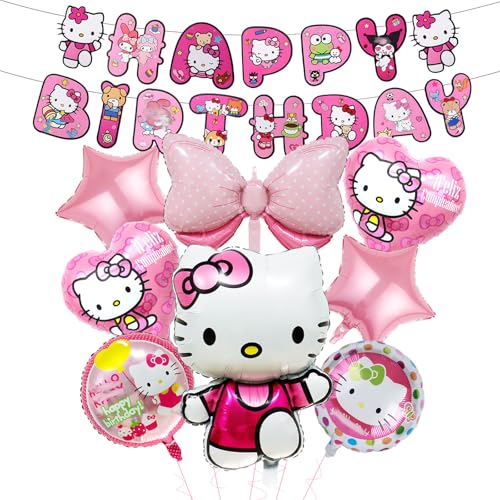 8 Stück Kity Geburtstagsdekorationen, Katzengeburtstags-Folienballons mit Banner, Party-Dekorationen für Mädchen und Kinder 8 Stück Kity Geburtstagsdekorationen, Katzengeburtstags-Folienballons mit Banner, Party-Dekorationen für Mädchen und Kinder von Ainvliya
