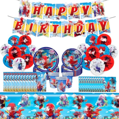85Pcs Kindergeburtstag Geschirr Deko Jungen- Cartoon Geburtstag Partygeschirr Set mit Luftballon Balloon Happy Birthday Banner Geburtstagsdeko Girlande Pappteller Party Supplies für 10 Gäste von Ainvliya