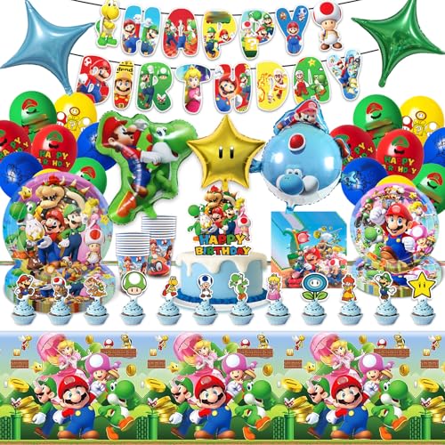 86 Stück Super Bro Geburtstagsdeko, Cartoon Partygeschirr Set Kindergeburtstag Deko Party Supplies mit Luftballons Pappteller Tasse Tischdecke Servietten, Party Dekoration für 10 Gäste 86 Stück Super Bro Geburtstagsdeko, Cartoon Partygeschirr Set Kindergeburtstag Deko Party Supplies mit Luftballons Pappteller Tasse Tischdecke Servietten, Party Dekoration für 10 Gäste von Ainvliya
