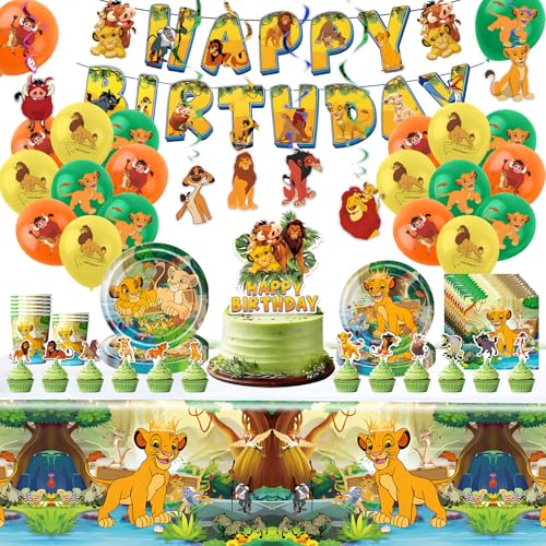 89 Stück könig löwen Geburtstagsdeko, Partygeschirr Pappteller Kindergeburtstag Party Teller Becher Ballon Geburtstag Deko für 10 Personen von Ainvliya