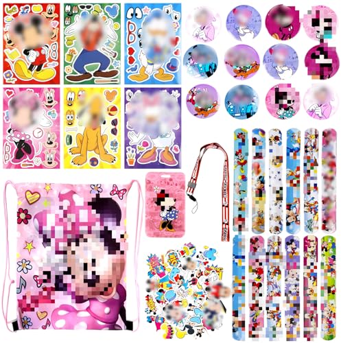 89PCS Mitgebsel Kindergeburtstag, Mouse Geburtstag Deko Party Mitgebsel Kindergeburtstag Tattoo Aufkleber Geschenktüten Schnapparmband Kinder Abzeichen Karteninhaber Schlüsselband Gastgeschenk von Ainvliya