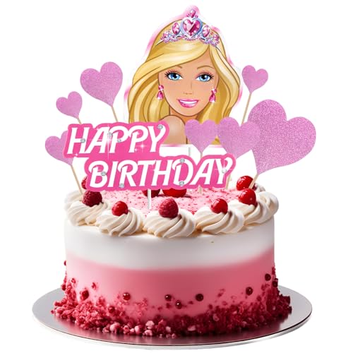 9 Stück Bar-Bi Happy Birthday Kuchenaufsätze, rosa Mädchen, glitzernde Cupcake-Topper, Prinzessinnengeburtstagsparty-Kuchenaufsätze für Babyparty, Hochzeitstag, Party, Kuchendekorationen von Ainvliya