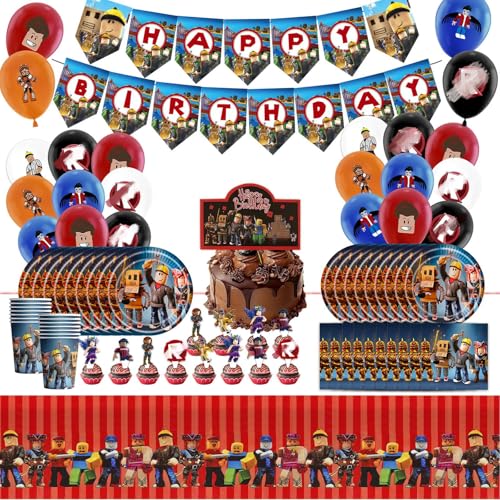 95PCS Rob-lx Geburtstag Deko, Geburtstag Geschirr Set, Partygeschirr mit Happy Birthday Banner Teller Servietten Tischdecke Pappbecher für Jungen Mädchen von Ainvliya