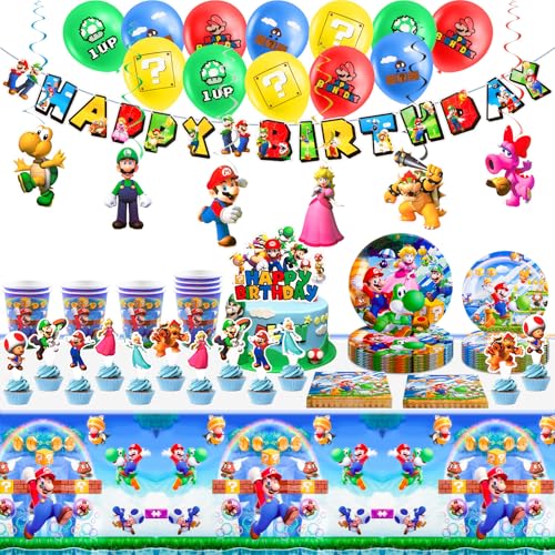 Ainvliya 95 Stück Mari Geburtstagsdeko, Partygeschirr Set mit Teller Tischdecke Servietten Ballon Deko Set, Party Supplies Kindergeburtstag Mädchen Junge von Ainvliya
