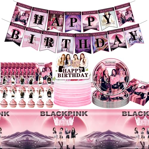 Ainvliya Black Geburtstag Deko Tischdecke Pink Banner Partygeschirr, Geburtstag Party Dekoration - perfektes Set für Fans von Ainvliya