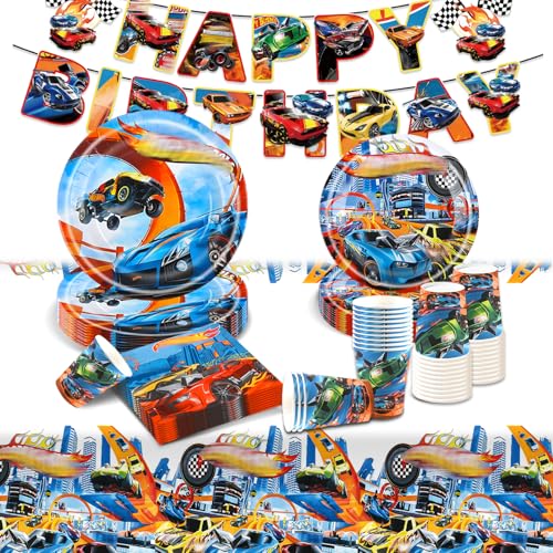 Geburtstagsdeko Partygeschirr Set- 62Pcs Geburtstag Geschirr Tableware Kindergeburtstag Teller Partyzubehör mit Servietten Tischdecke Pappbecher Pappteller Banner Kinder Party Supplies Deko von Ainvliya