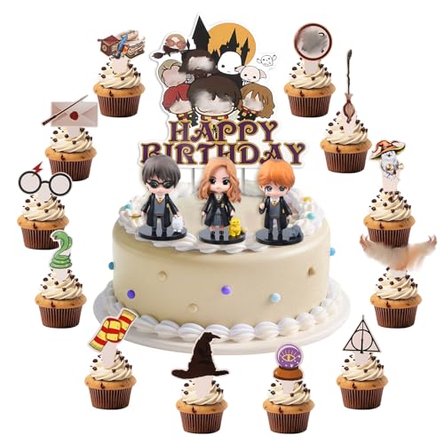 16 Stück Wizard Tortendeko Set, Wizard Figuren Tortendeko Magier Kuchen Deko, Cartoon Tortenfiguren Set Kinder Party Geburtstag Kuchen Dekoration für Mädchen Junge von Ainvliya