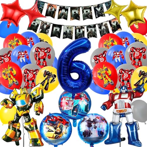 Geburtstagsdeko 6 Jahre Jungen Luftballons- 35Pcs Kindergeburtstag Deko Folienballon Happy Birthday Geburtstag Balloon Banner für Kinder Party Hintergrunden Supplies Deko von Ainvliya