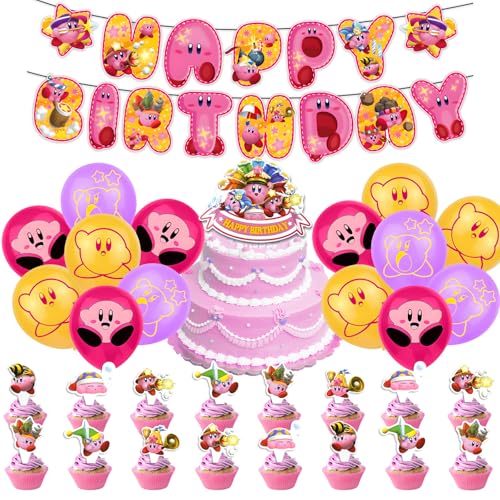 Kirby Party-Dekorationen, Cartoon-Thema, Geburtstagsdekorationen mit Banner, Latex-Luftballons, Kuchendekoration, Cupcake-Topper, Kirby Geburtstagsparty-Zubehör für Kinder, Jungen und Mädchen, 44 Kirby Party-Dekorationen, Cartoon-Thema, Geburtstagsdekorationen mit Banner, Latex-Luftballons, Kuchendekoration, Cupcake-Topper, Kirby Geburtstagsparty-Zubehör für Kinder, Jungen und Mädchen, 44 von Ainvliya