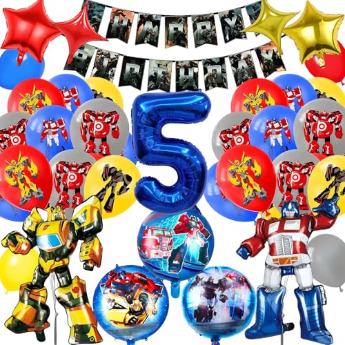 Geburtstagsdeko 5 Jahre Jungen Luftballons- 3D Folienballon Latexballon Kindergeburtstag Deko Happy Birthday Geburtstag Balloon Banner für Kinder Party Hintergrunden Supplies Deko von Ainvliya