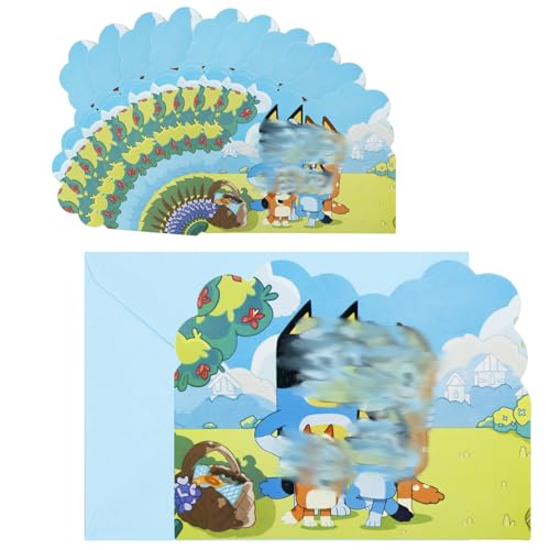 Party-Einladungen für Kinder, Cartoon-Partyeinladungen mit Umschlägen, Geburtstagskarten, Geburtstagseinladungen für Kinder, Mädchen, Jungen (Hund), Blau, 20 Stück von Ainvliya