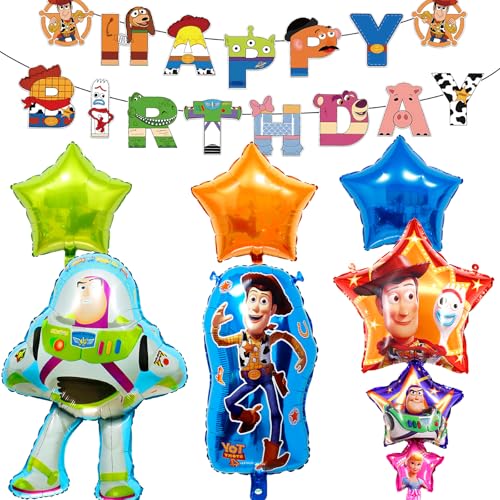 Spielzeug-inspirierte Story-Folienballons, 7 Stück, Spielzeug-Themengeschichte, Geburtstagsdekorationen, Cartoon-Spielzeug, Geburtstagsparty-Ballons mit Happy Birthday-Banner, Partyzubehör für Jungen Spielzeug-inspirierte Story-Folienballons, 7 Stück, Spielzeug-Themengeschichte, Geburtstagsdekorationen, Cartoon-Spielzeug, Geburtstagsparty-Ballons mit Happy Birthday-Banner, Partyzubehör für Jungen von Ainvliya