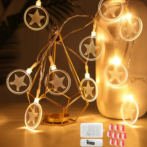 Aiohao Indoor Fairy Lights, 4.1 m, 15 LED, USB/Battery, Acrylic Pentagram LED Fairy Lights for Indoor, Outdoor, Balcony, Indoor, Bedroom, Room, Christmas, Balcony, Party, Warm White von Aiohao