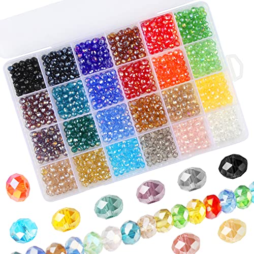 Facettierte Glasperlen 1200 Stück Kügelchen zum Basteln 24 Farben Bunt Perlen für DIY Schmuckherstellung Armband Herstellung mit Aufbewahrungsbox von Aipaide