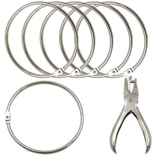 Extra große Binderinge, 10,2 cm, 6 Stück, Buchringe mit Locher, wiederverwendbarer Organizer für Karteikarten, Aktenordner, Schlüssel, Bastelarbeiten, Heimbüro, Schulbedarf (6) von AireKouzia