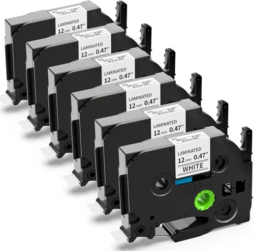 6 × TZe-231 12mm Kompatibel mit Brother P touch Bänder für Brother TZe Schriftband TZ-231 TZe231 12mm 0.47 Laminiertes Schriftband für Beschriftungsgerät PT-H100R PT-H105 100lb 1000 Schwarz auf Weiß von Airmall