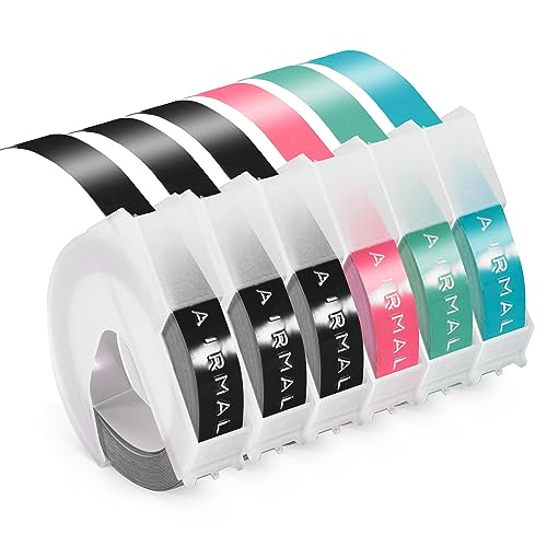 Airmall Kompatibel Dymo Omega Etikettenband Ersatz für Dymo Prägeband 9mm x 3m, 3D Vinyl-Prägeetiketten für Dymo Omega Junior Prägegerät Weiß auf Schwarz/Rosa/See Blau/See Grün von Airmall