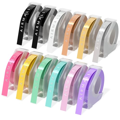 12 × Prägegerät Etiketten kompatibel mit Dymo Prägeband 9mm Schwarz für Etikettenband Ersatz kompatibel mit Selbstklebendes 3D Dymo Omega Etikettenband für Omega Junior Prägegerät von Airmall